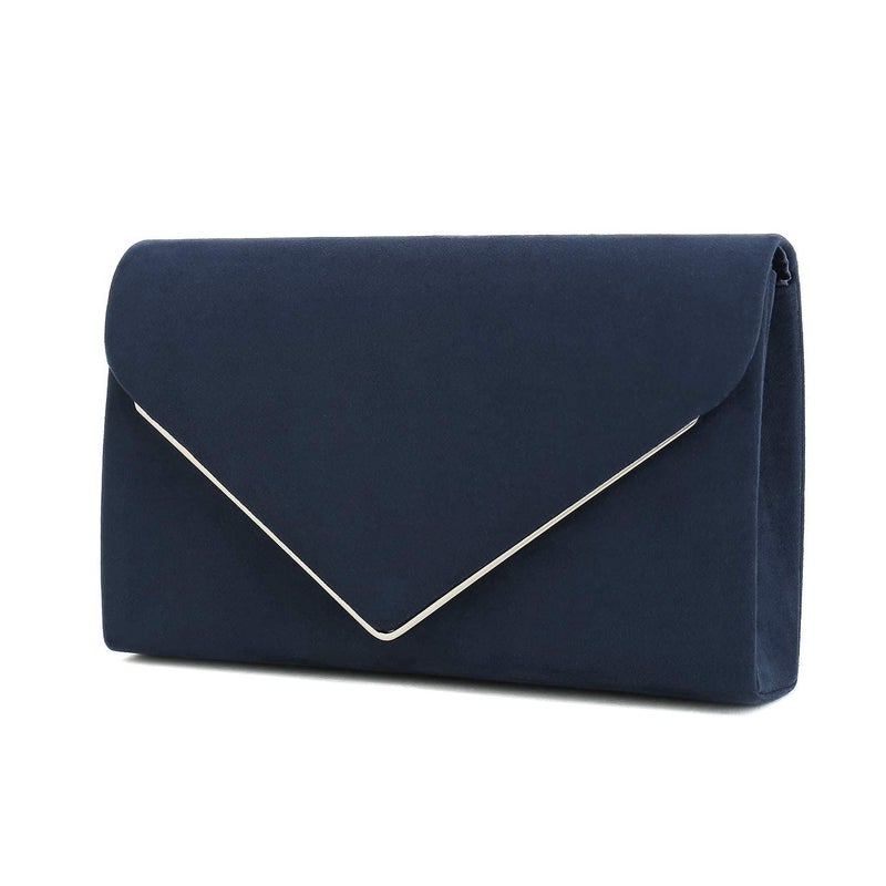 CHARMING TAILOR Faux Suede Clutch Bag Elegant Metal Binding Evening Bag for Wedding/Prom/Black-tie Events (Navy) - Image 2